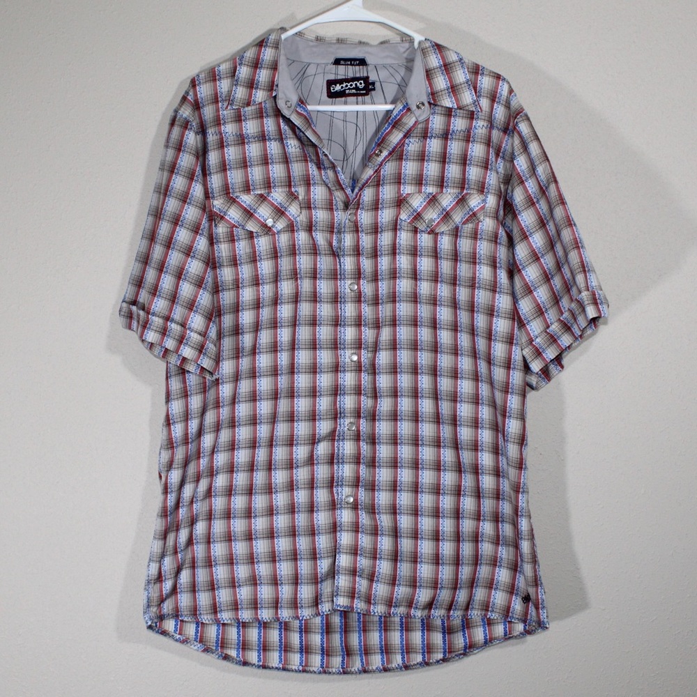 Billabong Slim Fit Short Sleeve Plaid Button Down